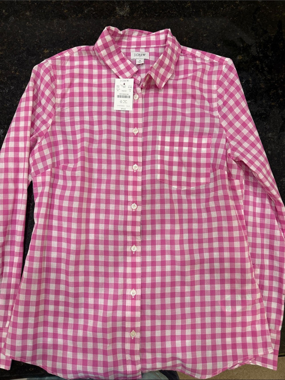 J. Crew Pink and White Gingham Button-Down Shirt